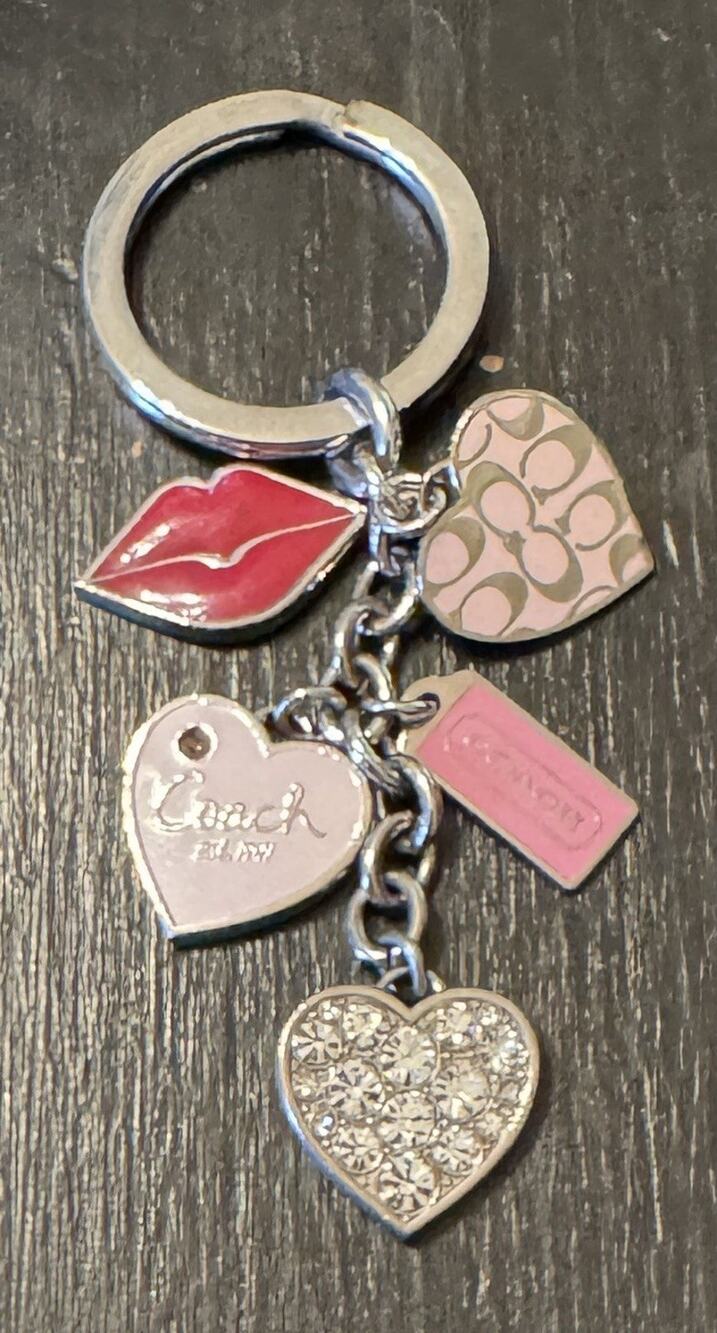 Coach Silver Lip & Heart Bag Charm Key Chain